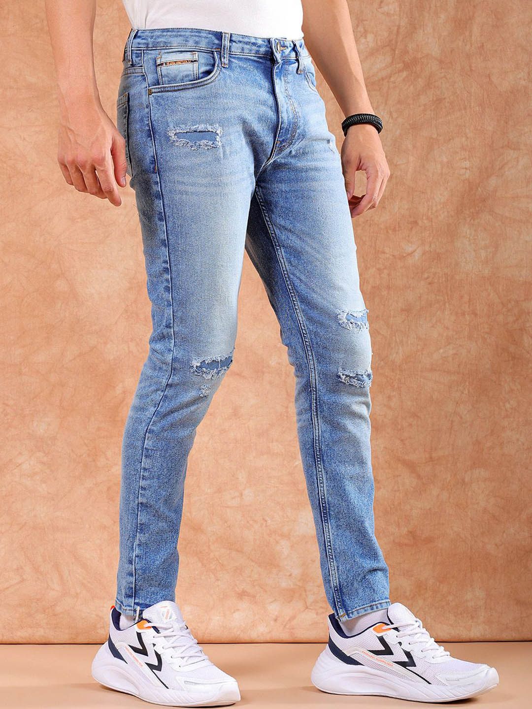 The Indian Garage Co Men Slim Fit Mildly Distressed Heavy Fade Stretchable Jeans