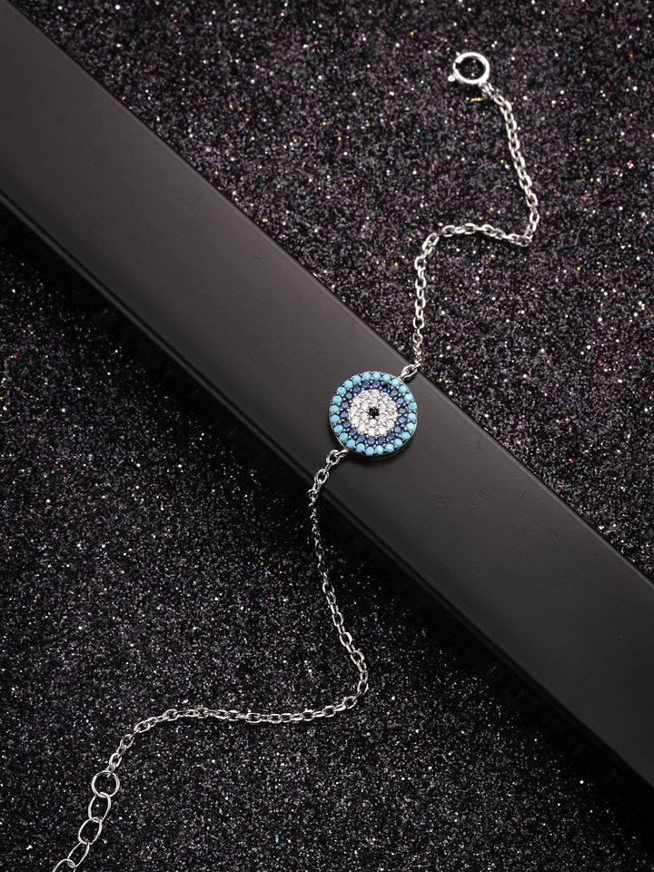 PANASH 925 Sterling Silver Rhodium-Plated Cubic Zirconia Link Bracelet