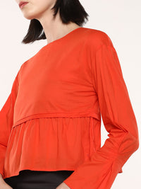 RAREISM Solid Round Neck Cotton Top