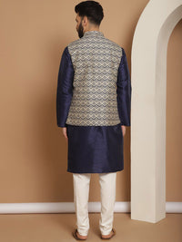 Kurta Lengan Panjang Kolar Mandarin Tenun Anouk dengan Jaket Churidar Nehru