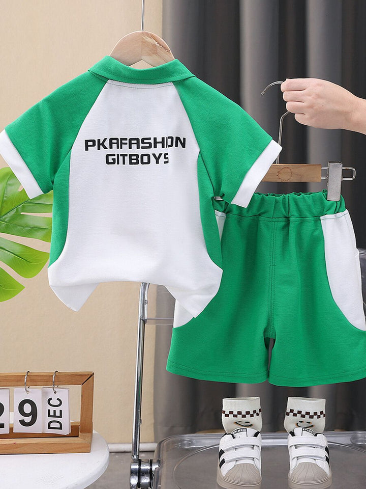 YK Printed Shirt-Collar T-Shirt With Shorts Clothing Set