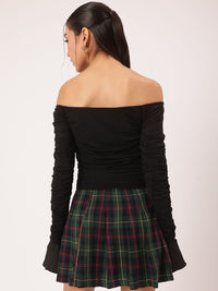 DressBerry Soft Streetwear Off-Shoulder Ruched Bardot Top