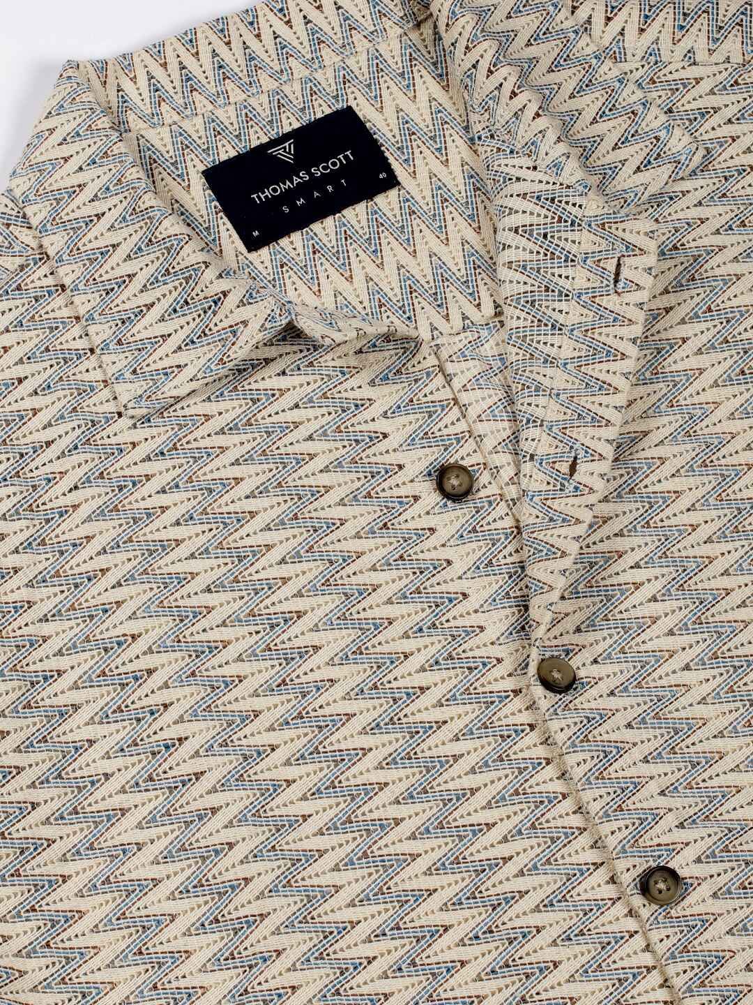 Thomas Scott Men Premium Spread Collar Vertical Striped Cotton Slim Fit Casual Shirt