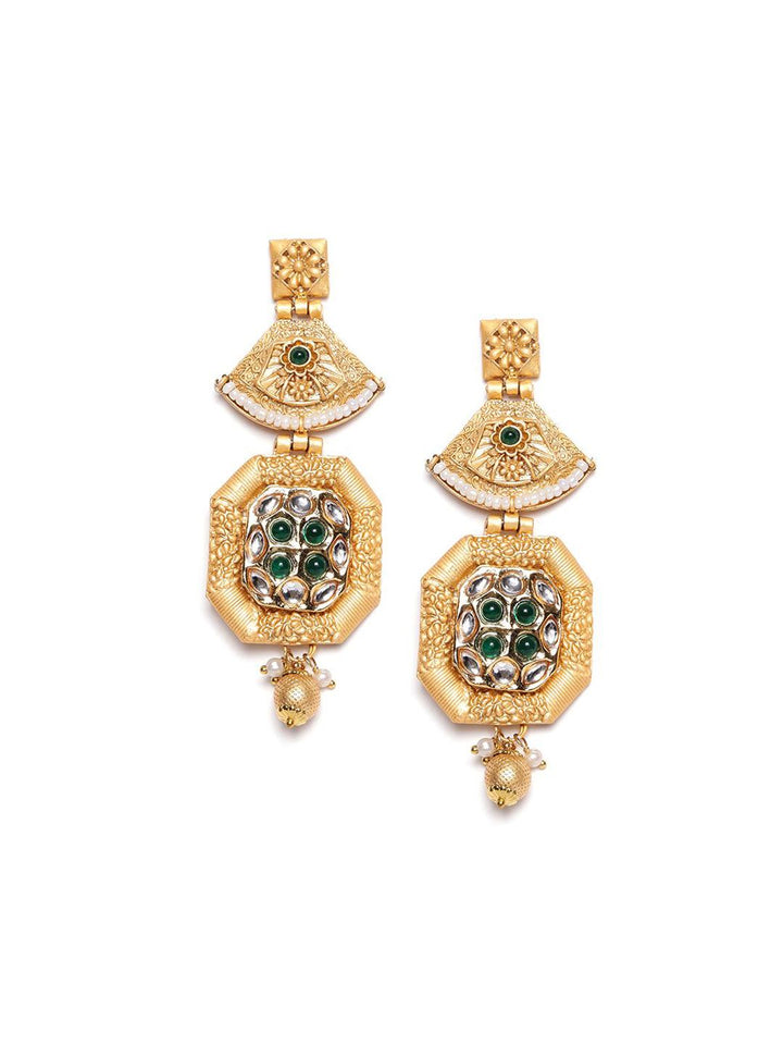 PANASH 22Ct Gold Plated Kundan Studded Drop Earrings