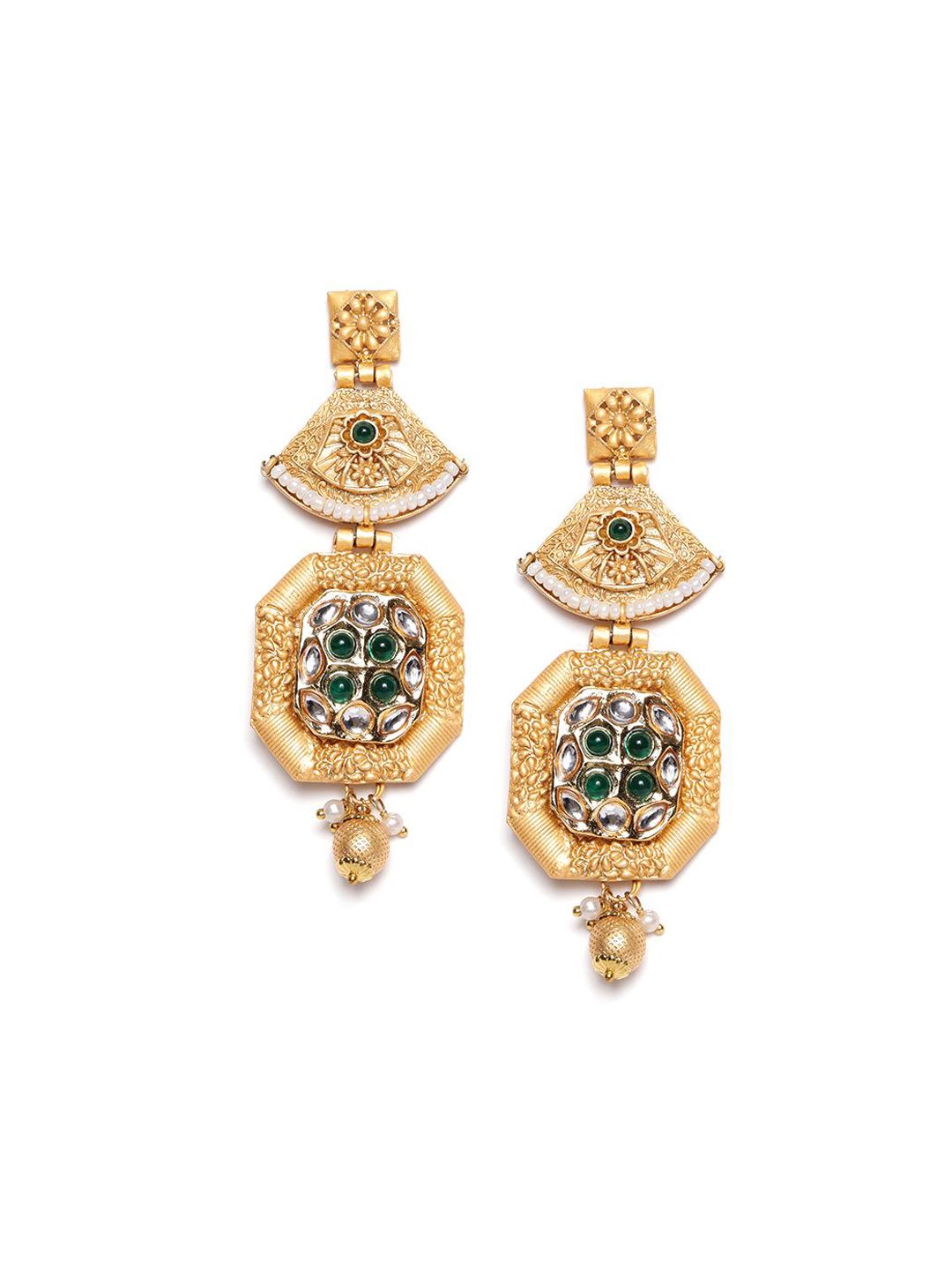 PANASH 22Ct Gold Plated Kundan Studded Drop Earrings