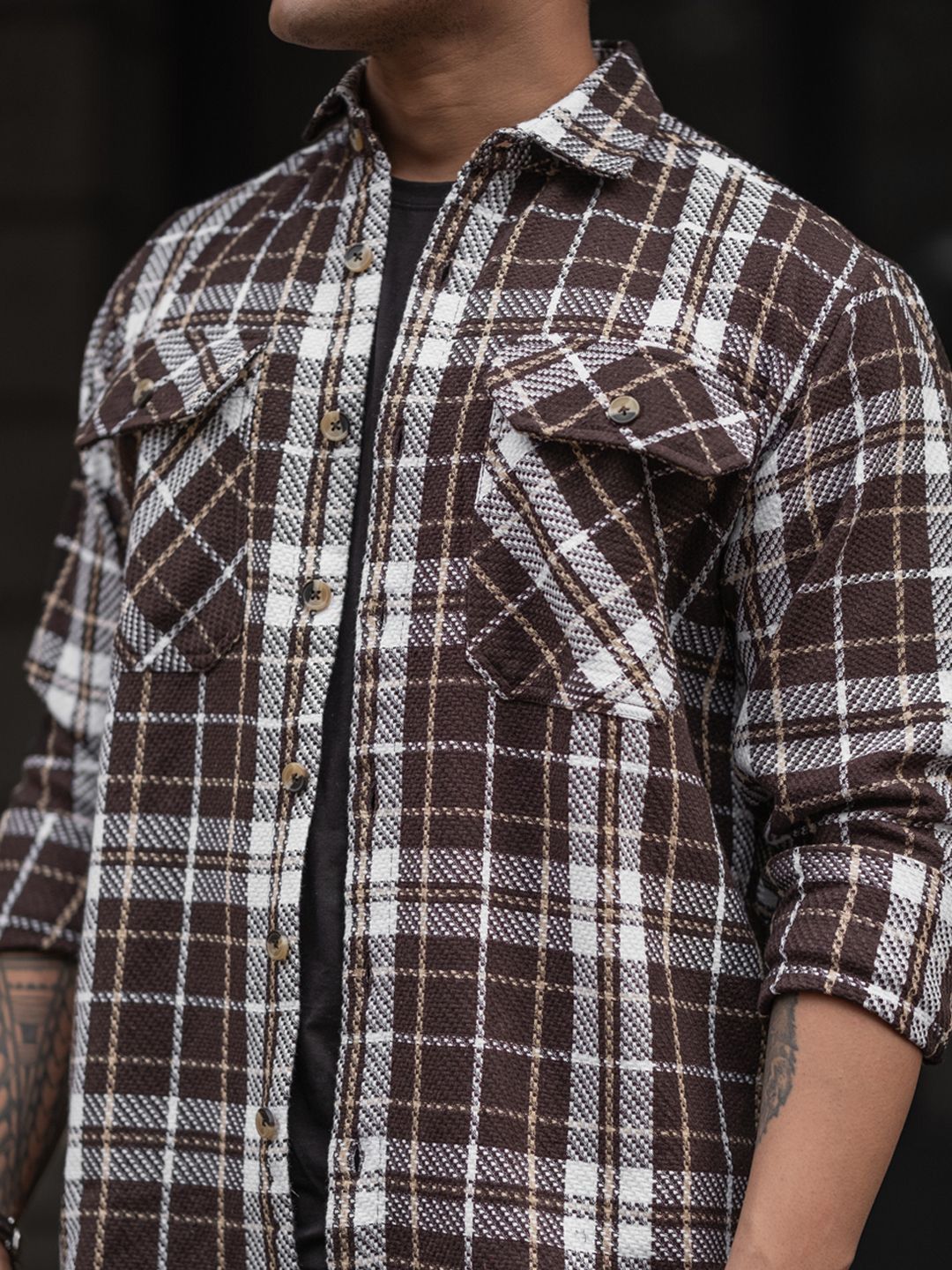 Powerlook Men Spread Collar Tartan Checked Casual Shirt