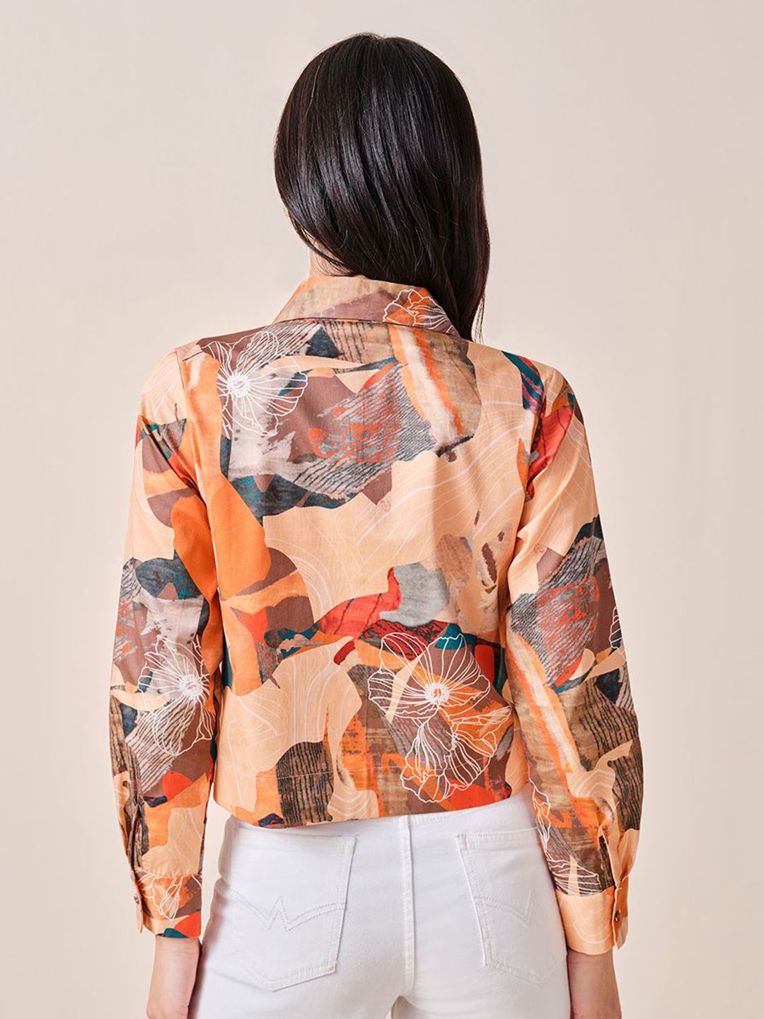 AND Abstract Printed Cuffed Sleeves Cotton Shirt Style Top