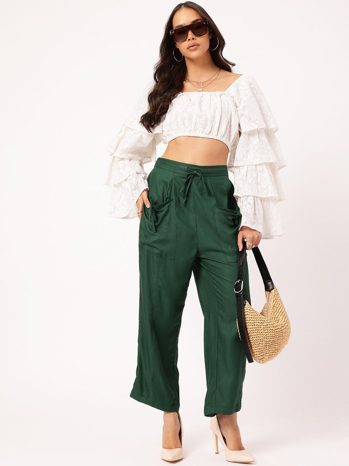 DressBerry Sassy & Stylish Lace Inserted Layered Bell Sleeves Crop Top