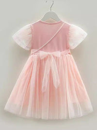 YK Girls Self Design Round Neck Fit and Flare Dress