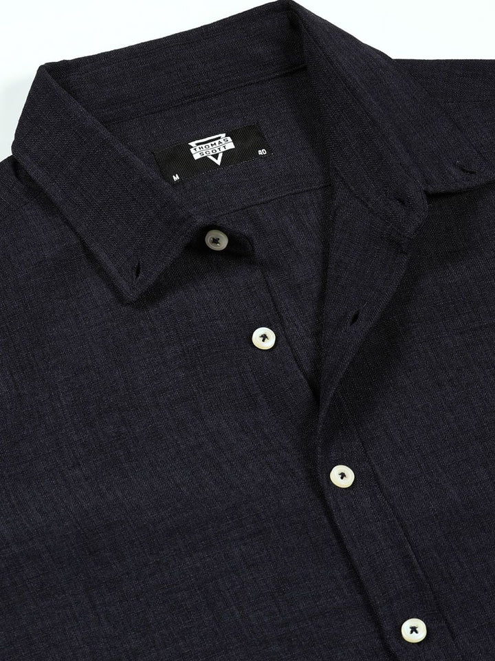 Thomas Scott Men Premium Button-Down Collar Solid Linen Casual Shirt