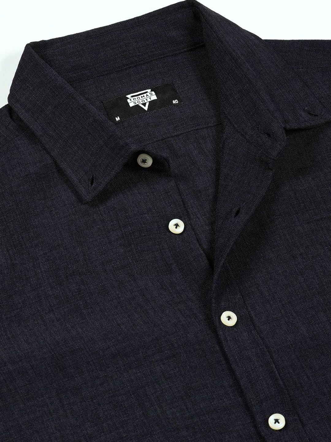 Thomas Scott Men Premium Button-Down Collar Solid Linen Casual Shirt
