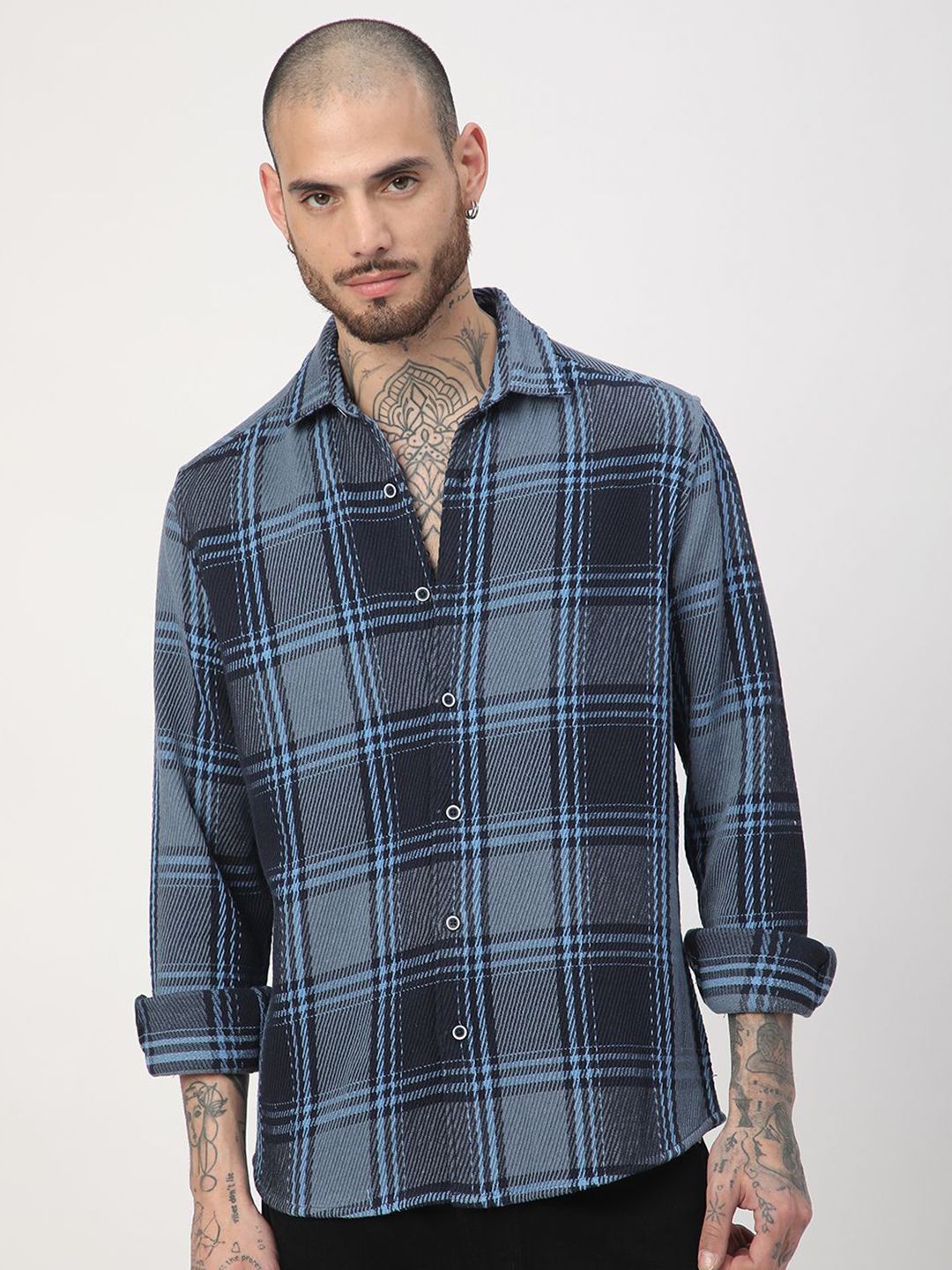 VASTRADO Men Classic Fit Spread Collar Tartan Checked Cotton Casual Shirt
