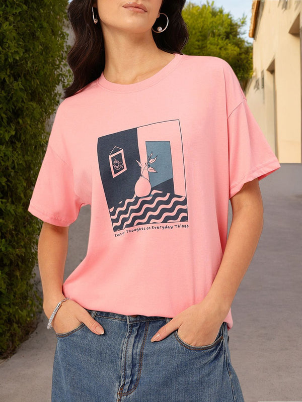 DressBerry Positive Energy Printed Drop-Shoulder Relaxed T-shirt