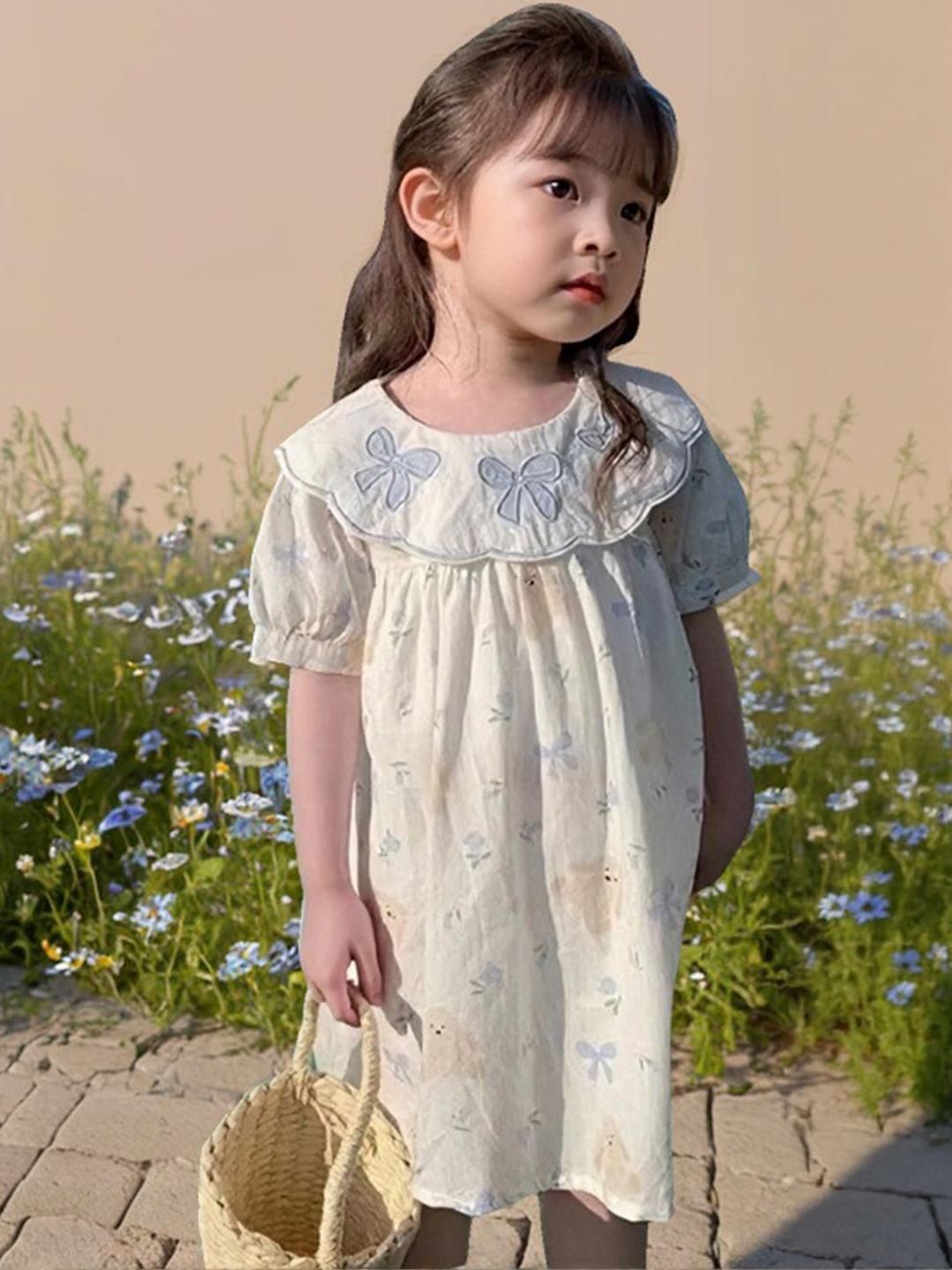 YK Floral Print Puff Sleeve A-Line Dress