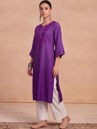 House of Chikankari Women Ethnic Motifs Embroidered Thread Work Chanderi Silk Kurta
