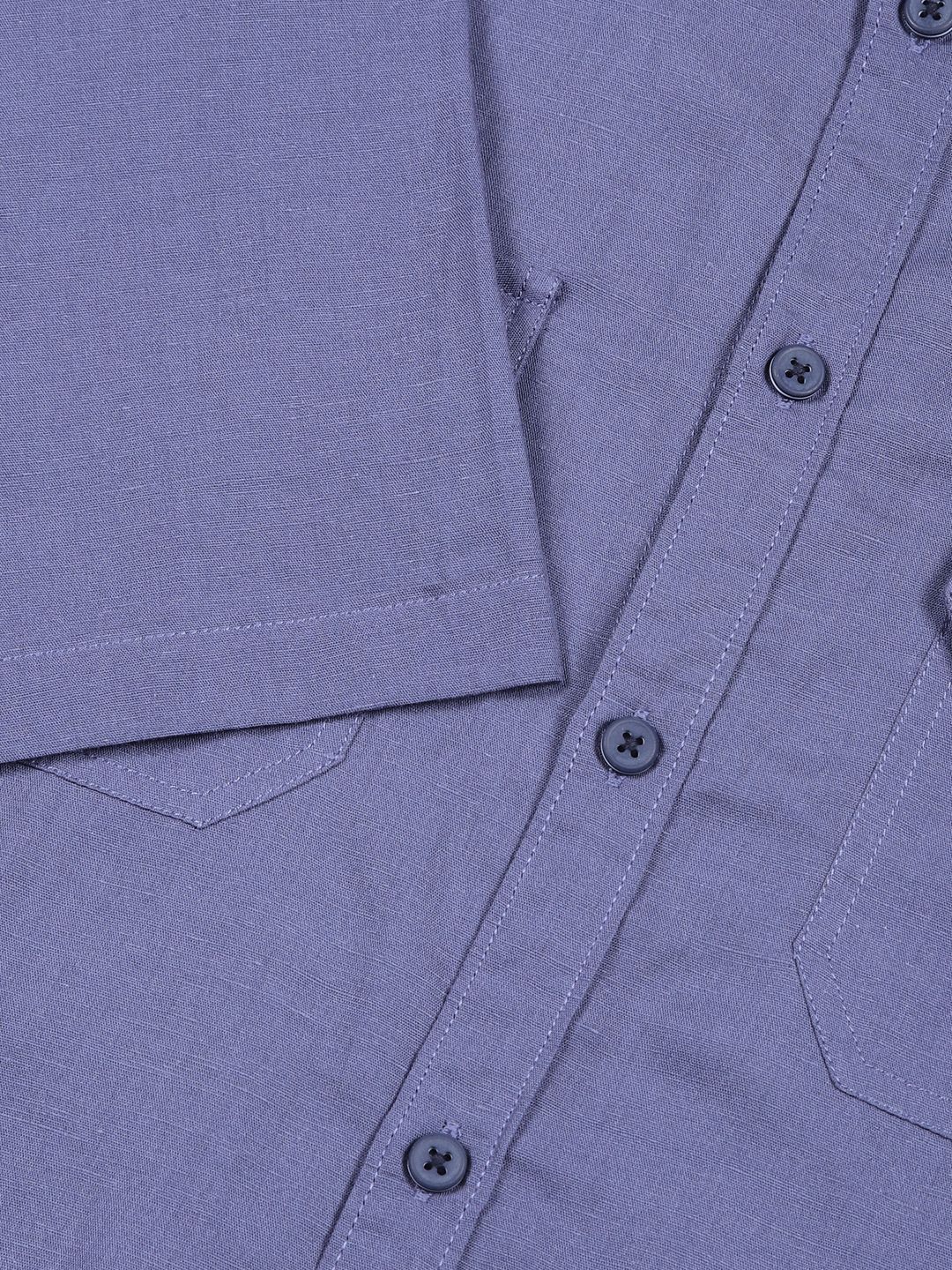 Thomas Scott Men Classic Slim Fit Spread Collar Solid Linen Casual Shirt