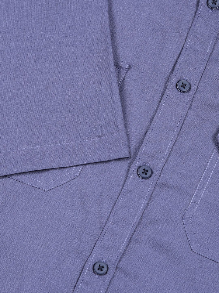 Thomas Scott Men Classic Slim Fit Spread Collar Solid Linen Casual Shirt