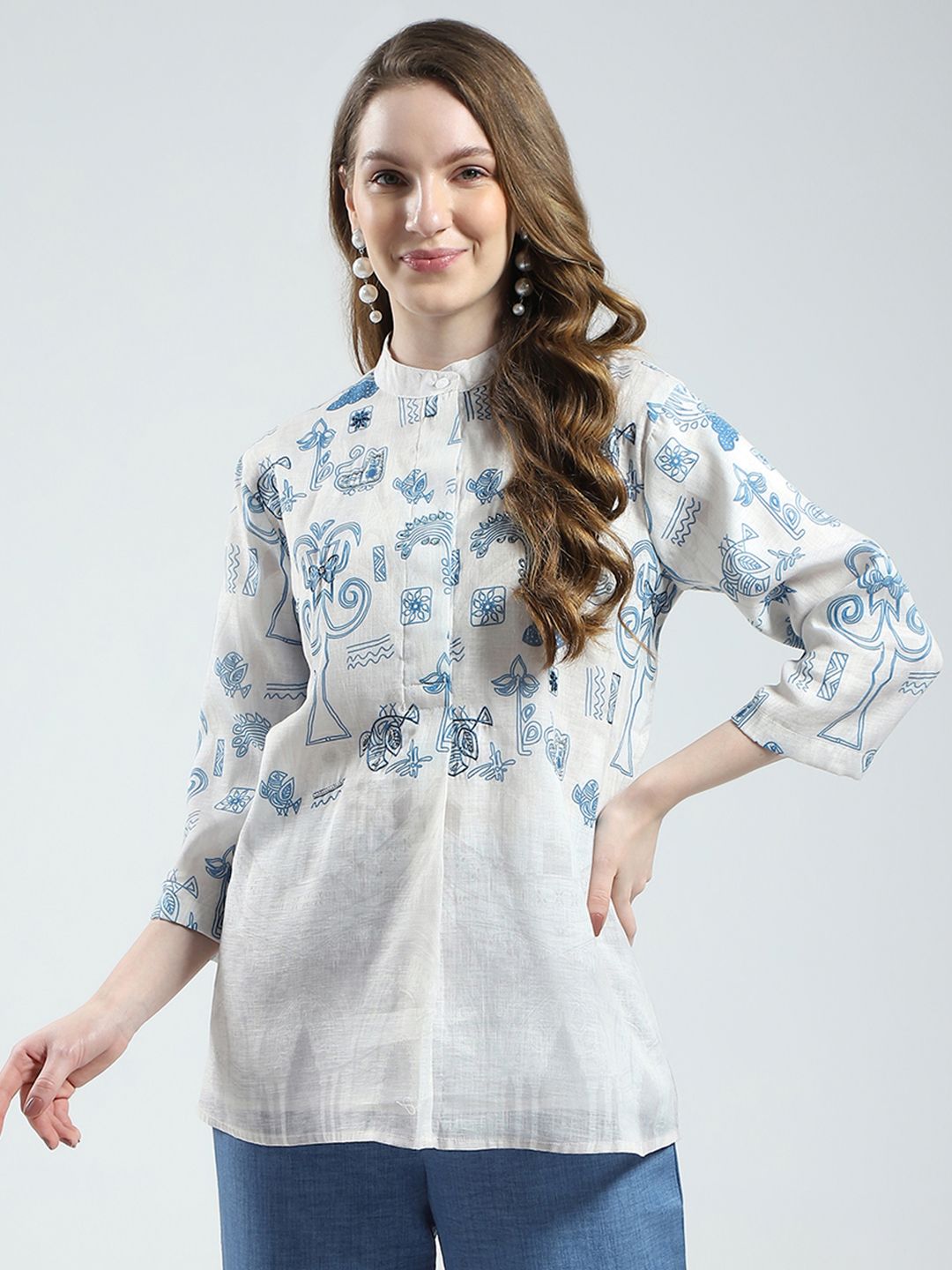 Monte Carlo Geometric Print Pure Cotton Shirt Style Top
