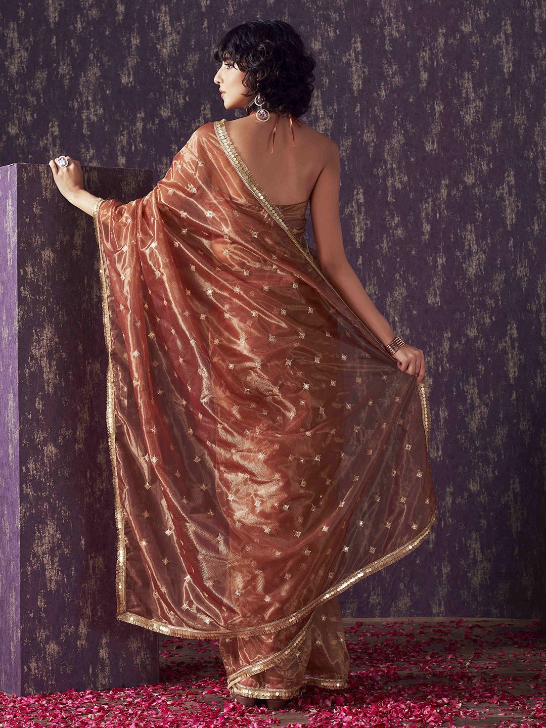 Tikhi Imli Embellished Sequinned  shimmer net saree with sequence embroidery