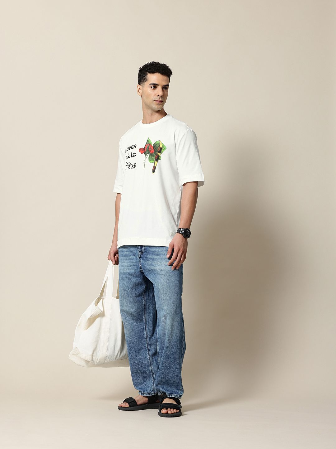 Mr Bowerbird Drop-Shoulder Sleeves Ashiq Print Oversized T-shirt