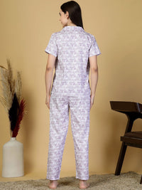 KLOTTHE Women Purple Abstract Pure Cotton Night Suit