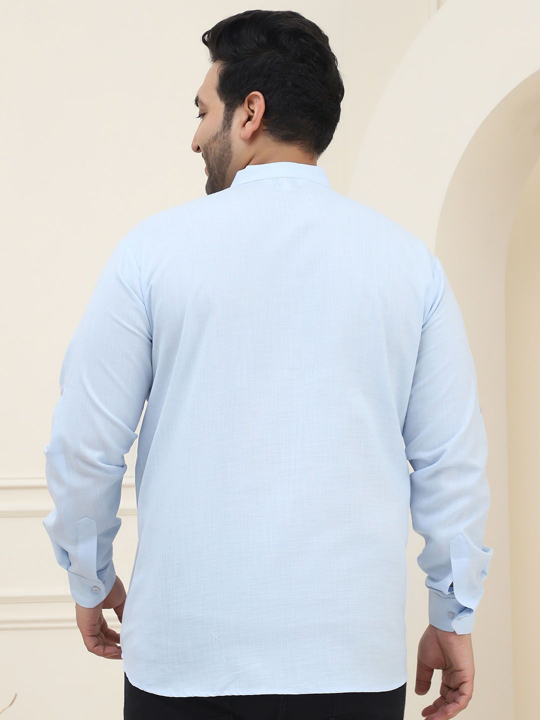 SOJANYA Plus Kolar Mandarin Lengan Panjang Cotton Straight Short Kurta
