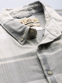 THE BEAR HOUSE Men Grey Slim Fit Pure Cotton Checked Casual Shirt
