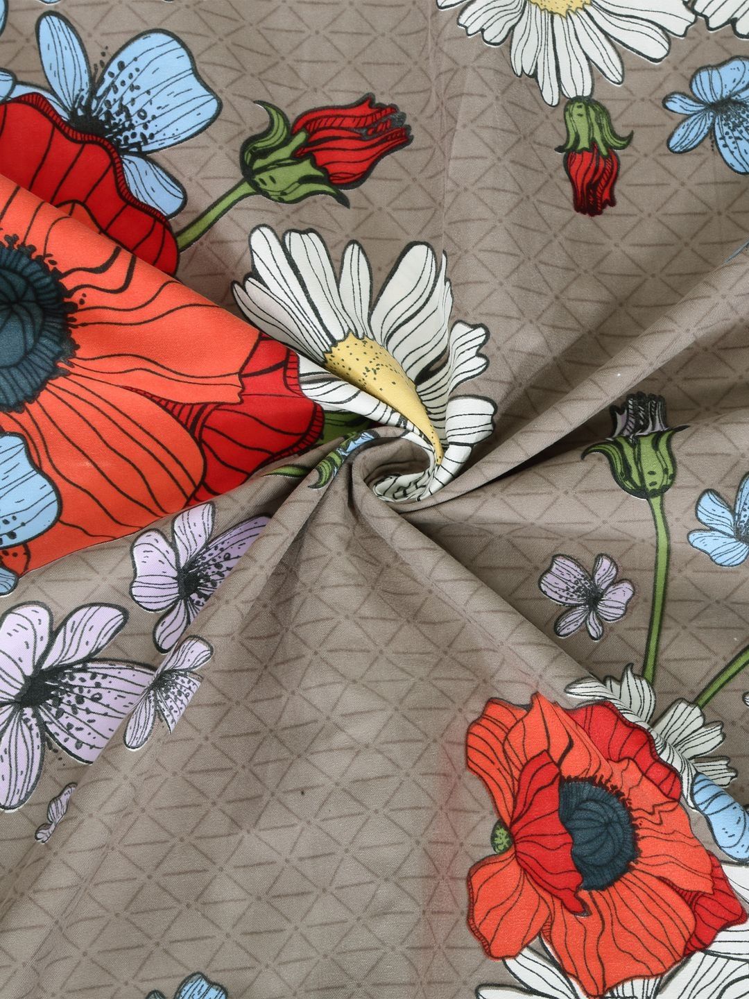 Myntra Elegant Homes Grey & Red Floral 300 TC King Bedsheet with 2 Pillow Covers