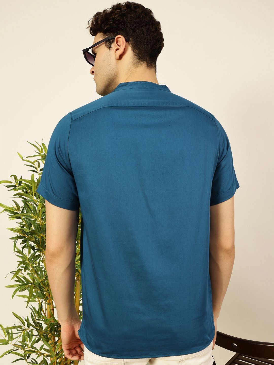 Thomas Scott Men Solid Mandarin Collar Cotton T-Shirt