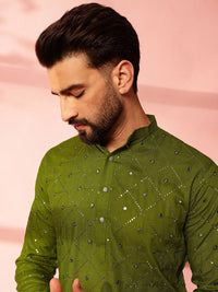 Anouk Men Embroidered Regular Mirror Work Pure Cotton Kurta with Pyjamas