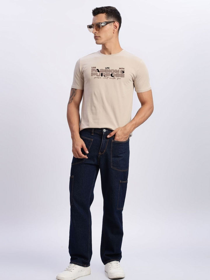 ADRO Typography Printed Round Neck Cotton T-shirt