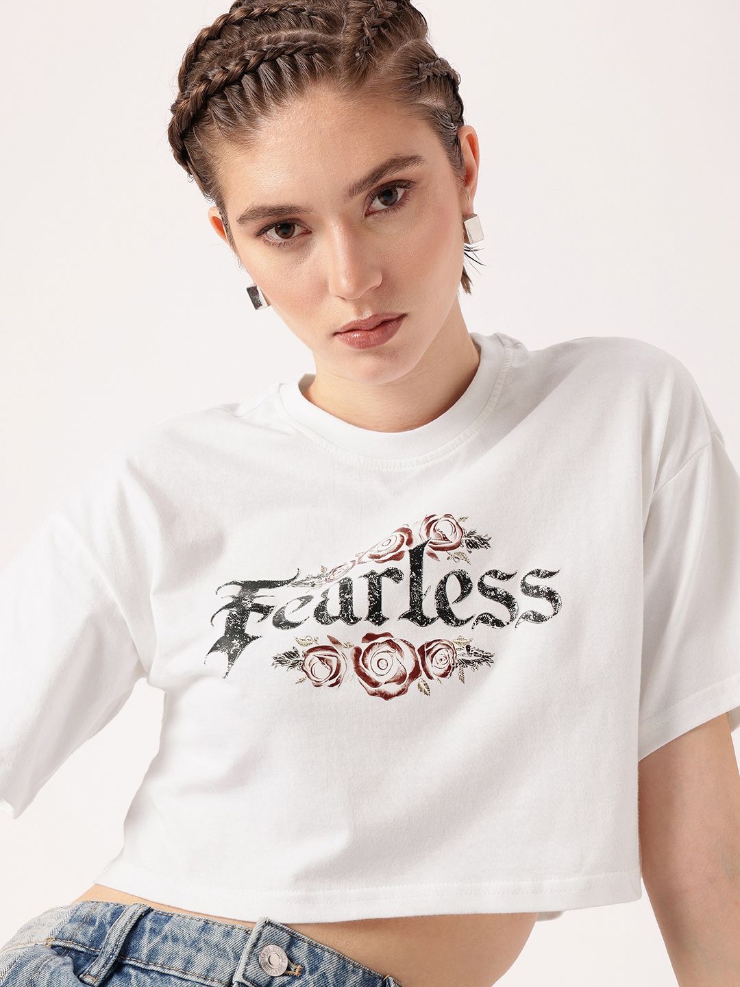 DressBerry Fearless Edge Printed Boxy Fit Crop T-shirt