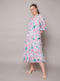 SASSAFRAS Women Plus Size Floral Print Georgette Midi Dress