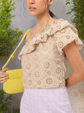 DressBerry Brunch Glamour One-Shoulder Schiffli Ruffled Top