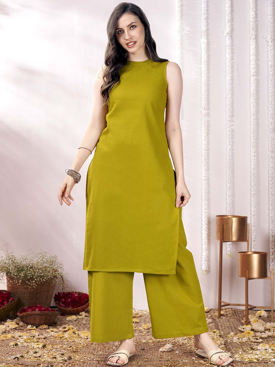 Anouk Pure Cotton Sleeveless Kurta & Trouser