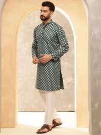 Anouk Green Ethnic Motifs Printed Pure Cotton Straight Kurta With Pyjamas