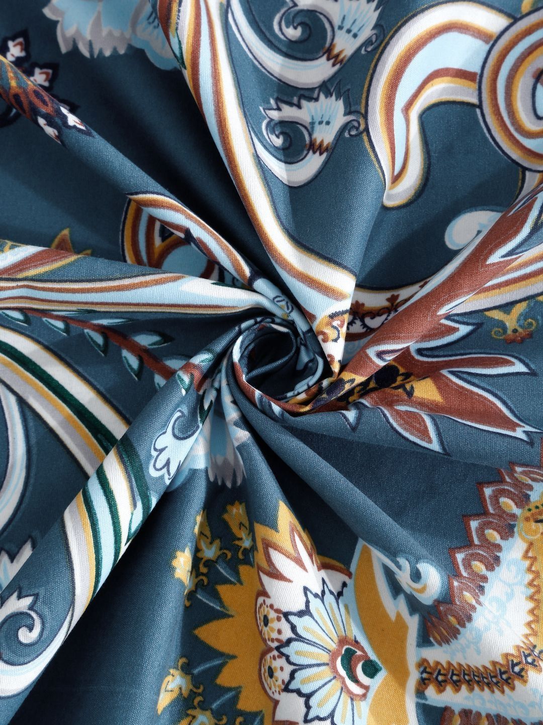KLOTTHE Premium Blue Ethnic Motifs Cotton 300 TC Fitted Single Bedsheet with a Pillow Cover-89 x 59 inches
