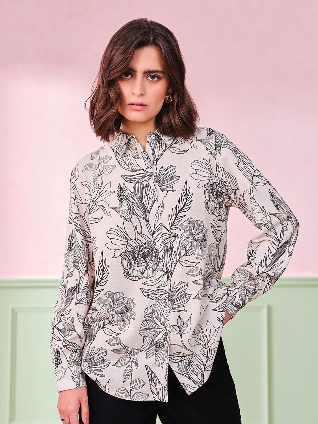 AND Floral Print Shirt Style Top