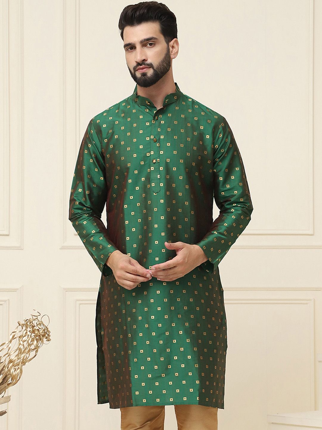 SOJANYA Geometric Printed Band Collar Straight Kurta