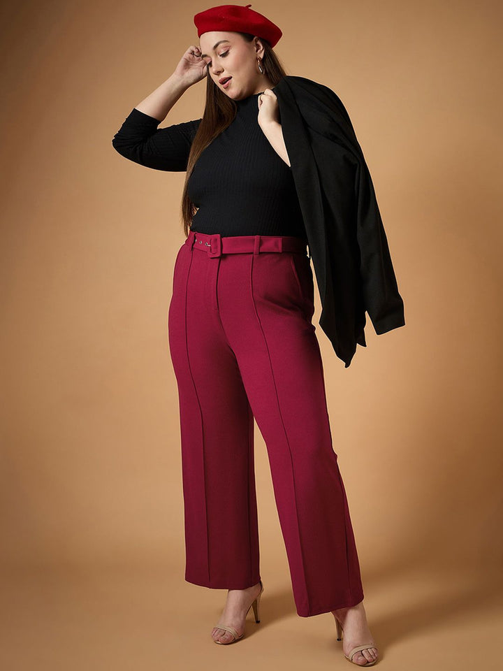 SASSAFRAS Curve Women Straight Fit High-Rise Pleated Trousers