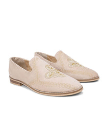 MONKSTORY Men Beige Embroidered Slip-On Shoes
