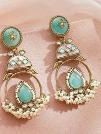 Rubans 22K Gold-Plated Stones Studded & Pearls Beaded Enamelled Circular Drop Earrings