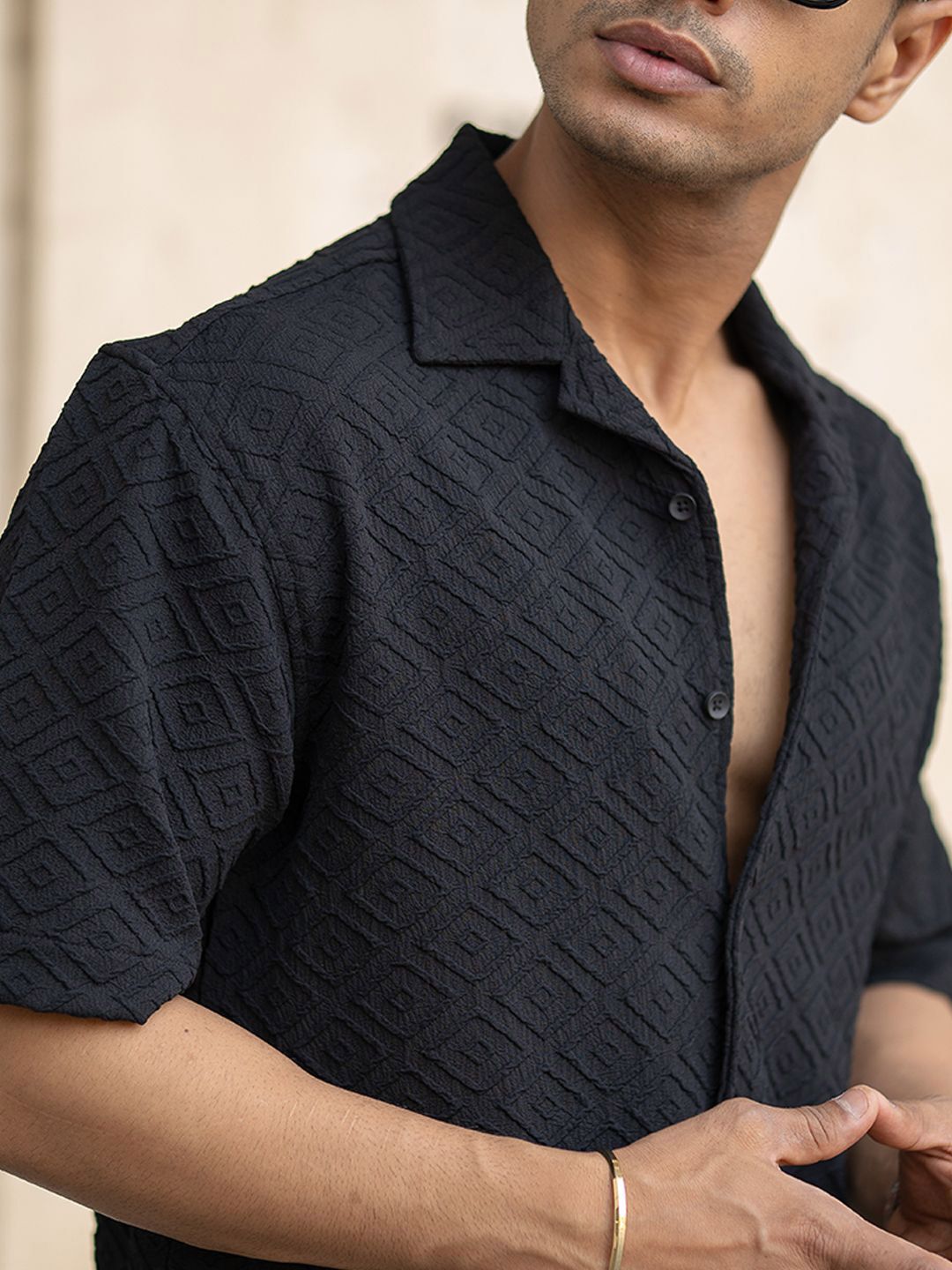 Powerlook Men Oversized Fit Cuban Collar Textured Casual Shirt