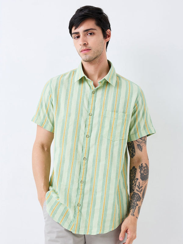SPYKAR Men Spread Collar Vertical Striped Cotton Casual Shirt