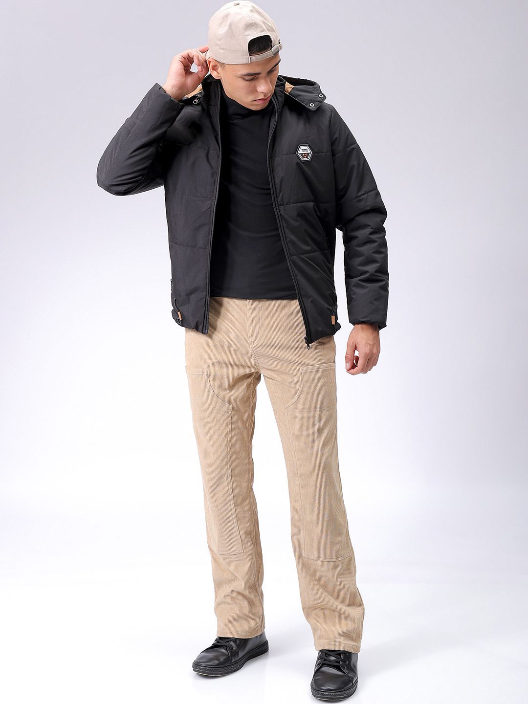 The Indian Garage Co Men Slim Fit Zip-Front PufferJacket with Detachable Hood