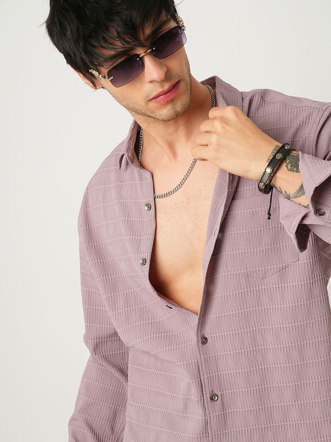 VASTRADO Men Classic Cutaway Collar Textured Slim Fit Casual Shirt