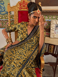 Saree mall Ethnic Motifs Beads and Stones Poly Crepe Block Print Sarees