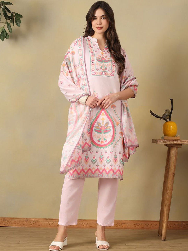 Mamicha Women Ethnic Motifs Printed Regular Pure Cotton Kurta with Trousers & With Dupatta