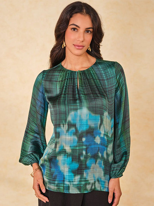 AND Women Floral Printed Keyhole Neck Top