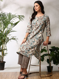 Anouk Floral Printed Regular Straight Kurta with Trousers
